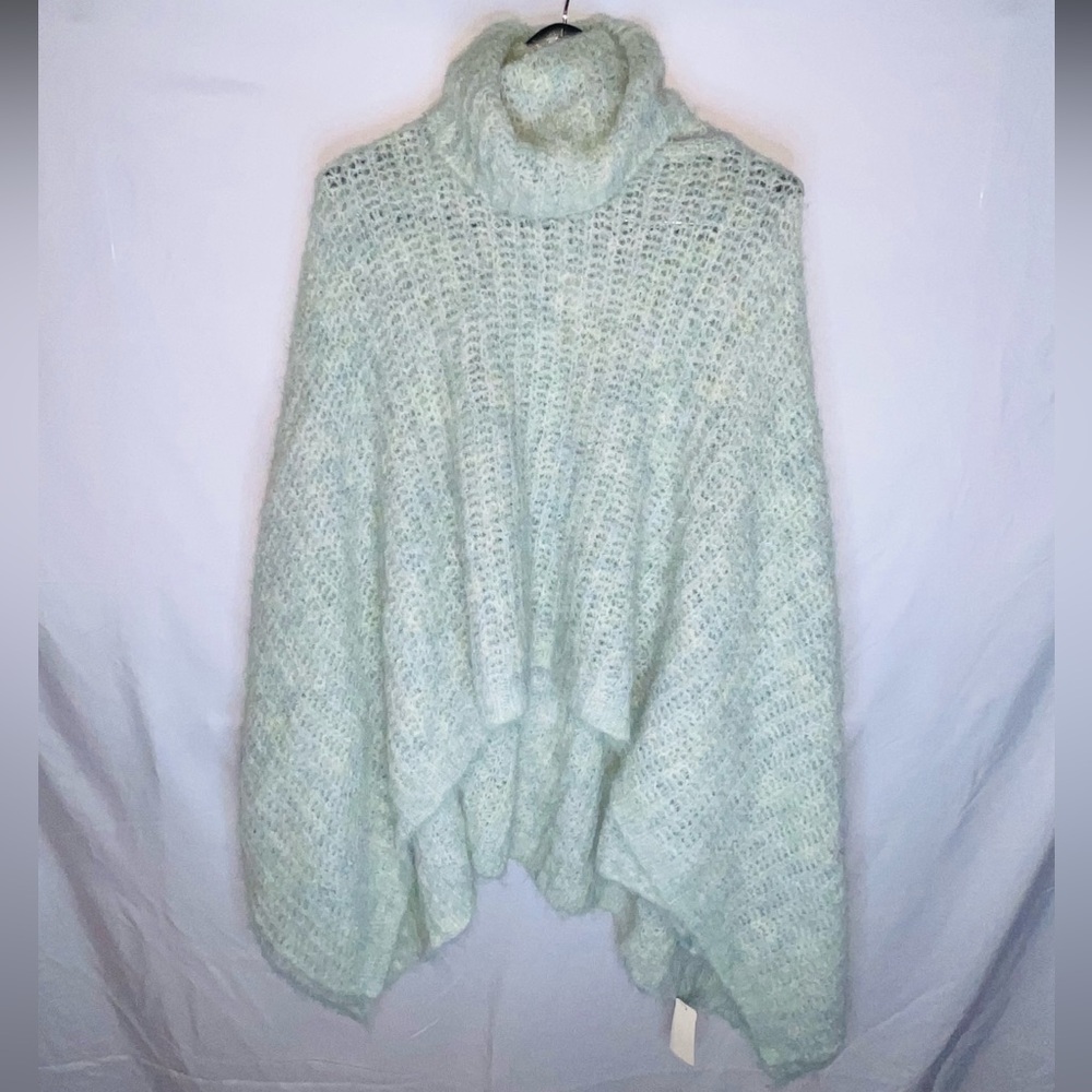 ZARA Mint Green Turtleneck Knit Poncho Sweater Cape Oversized One Size NWT